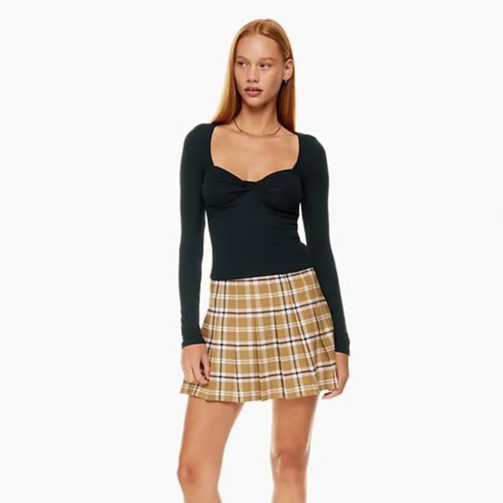 Aritzia 0 Sunday Best Pleated Plaid Tan Skirt